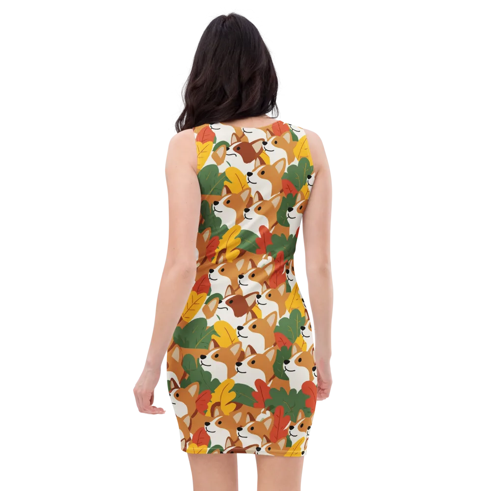 Autumn Corgi Chorus on Bodycon Dress — Back