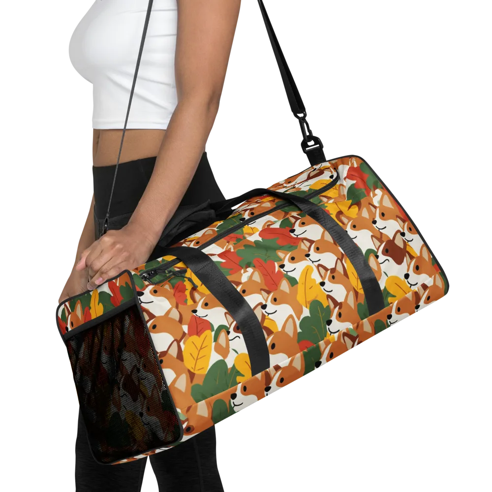 Autumn Corgi Chorus on Duffle Bag — Front
