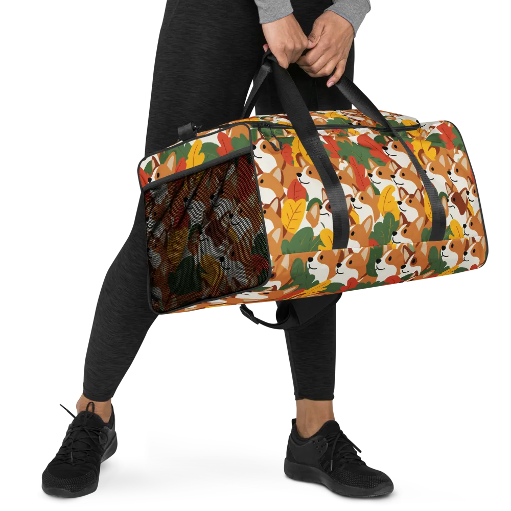 Autumn Corgi Chorus on Duffle Bag — Right Front