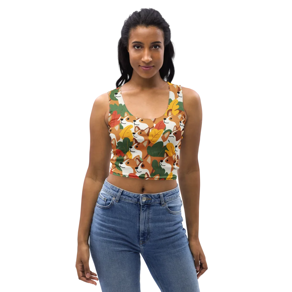 Autumn Corgi Chorus on Crop Top — Front