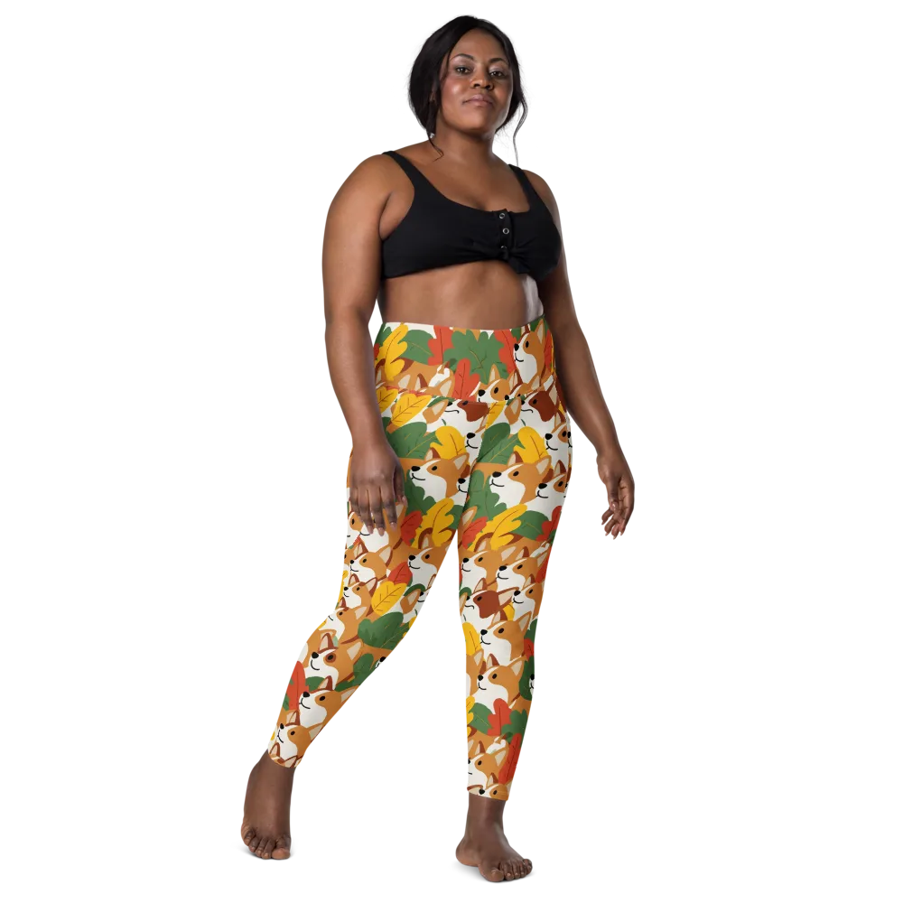 Autumn Corgi Chorus on Leggings with Pockets — Front