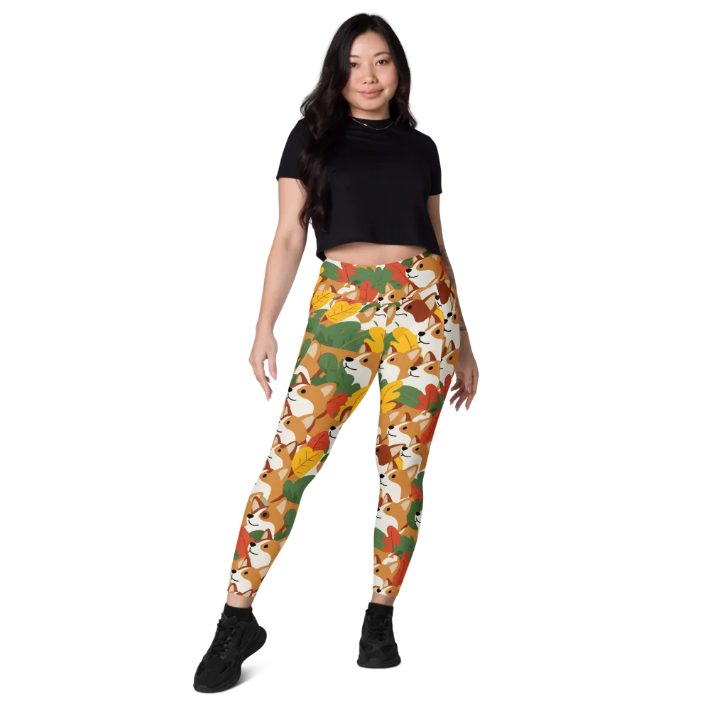 Autumn Corgi Chorus on Leggings with Pockets — Front