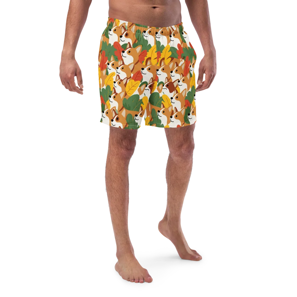 Autumn Corgi Chorus on Swim Trunks — Front