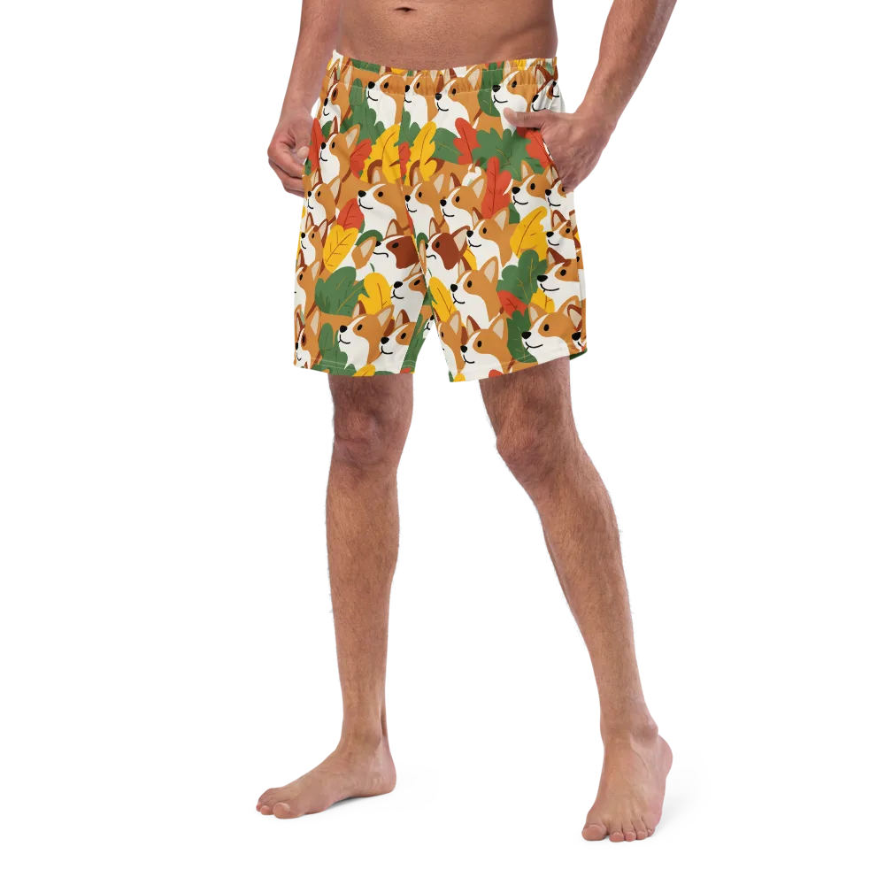 Autumn Corgi Chorus on Swim Trunks — Left Front