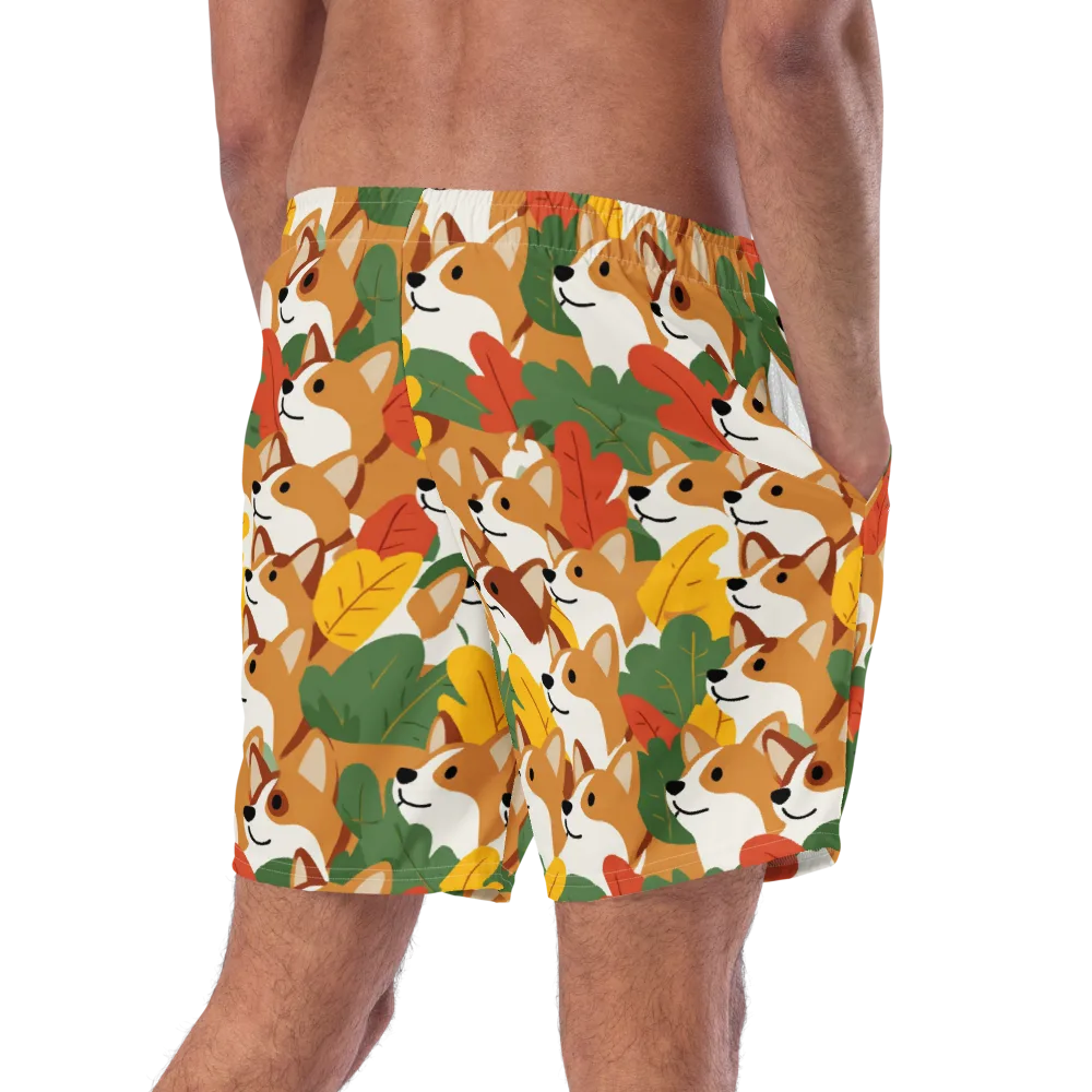 Autumn Corgi Chorus on Swim Trunks — Right Back