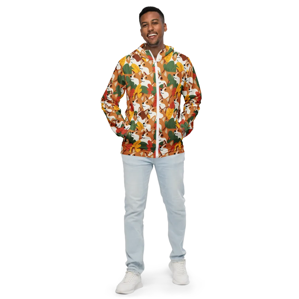 Autumn Corgi Chorus on Men's Windbreaker — Front