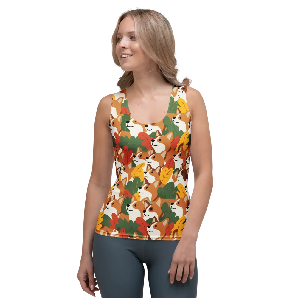 Autumn Corgi Chorus on Women's Tank Top — Front