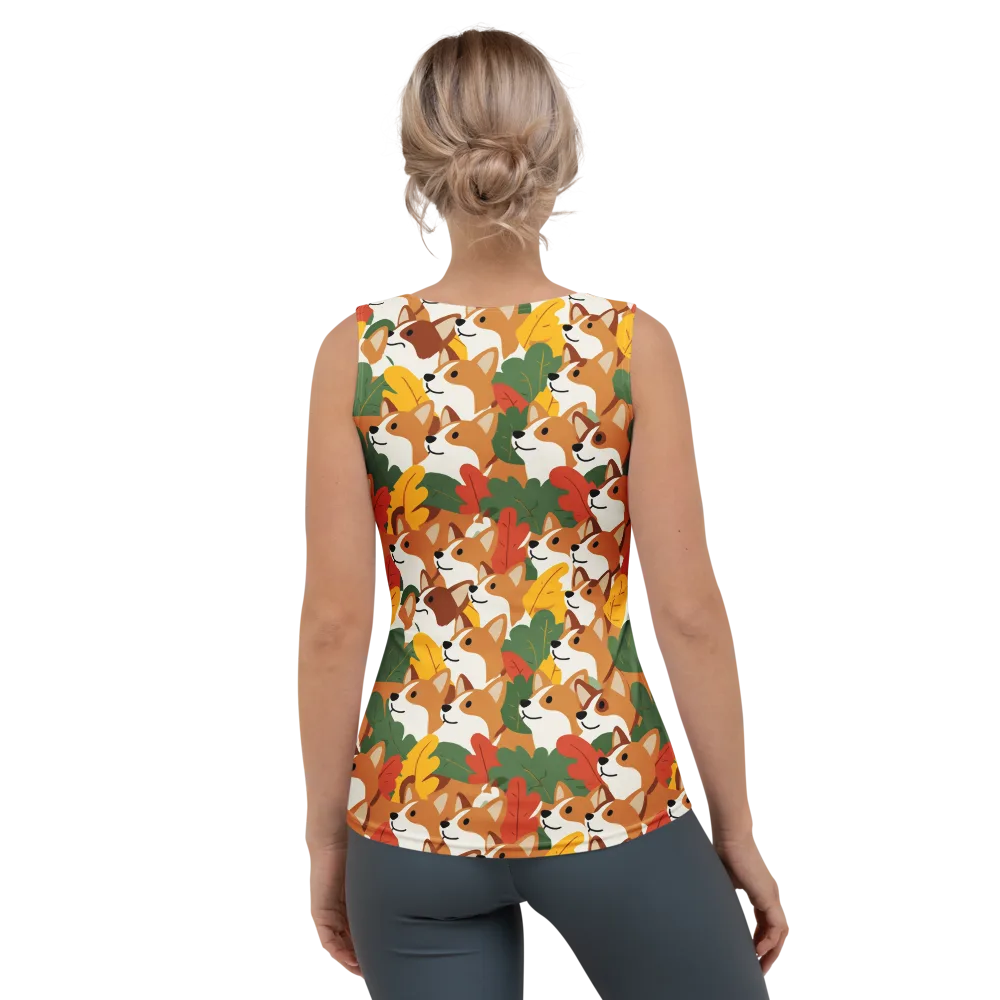 Autumn Corgi Chorus on Women's Tank Top — Back
