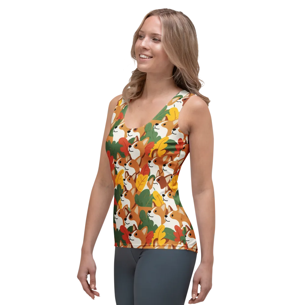 Autumn Corgi Chorus on Women's Tank Top — Left Front