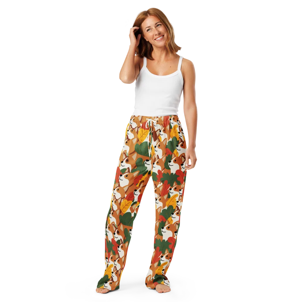 Autumn Corgi Chorus on Women's Pajama Pants — Front