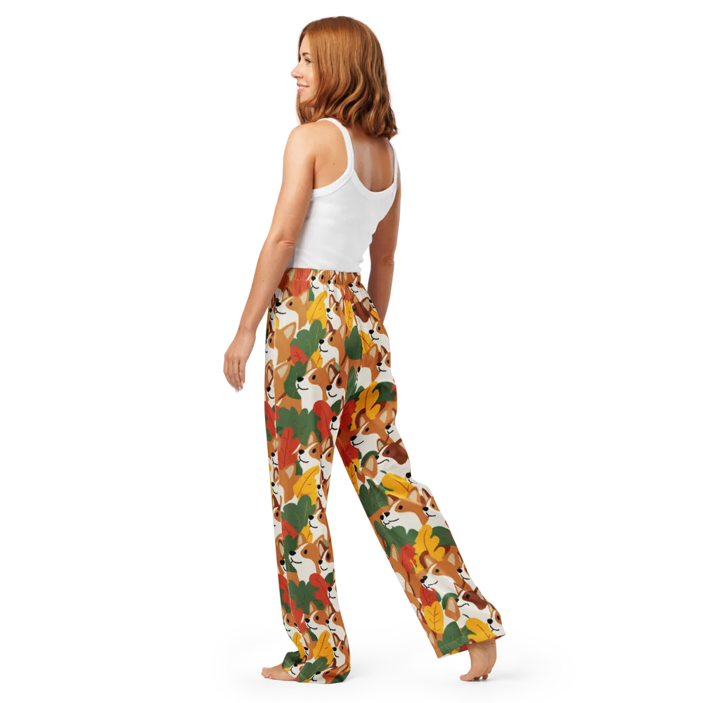 Autumn Corgi Chorus on Women's Pajama Pants — Back