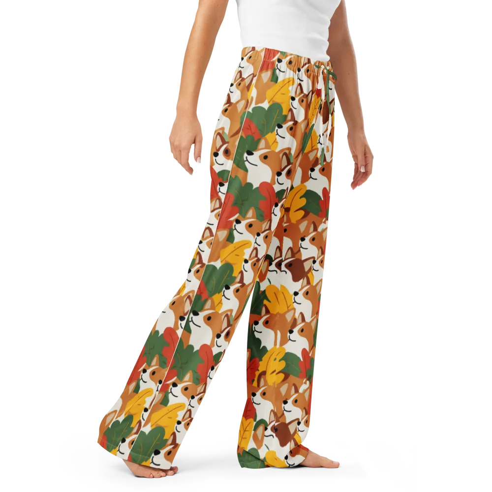 Autumn Corgi Chorus on Women's Pajama Pants — Right Front