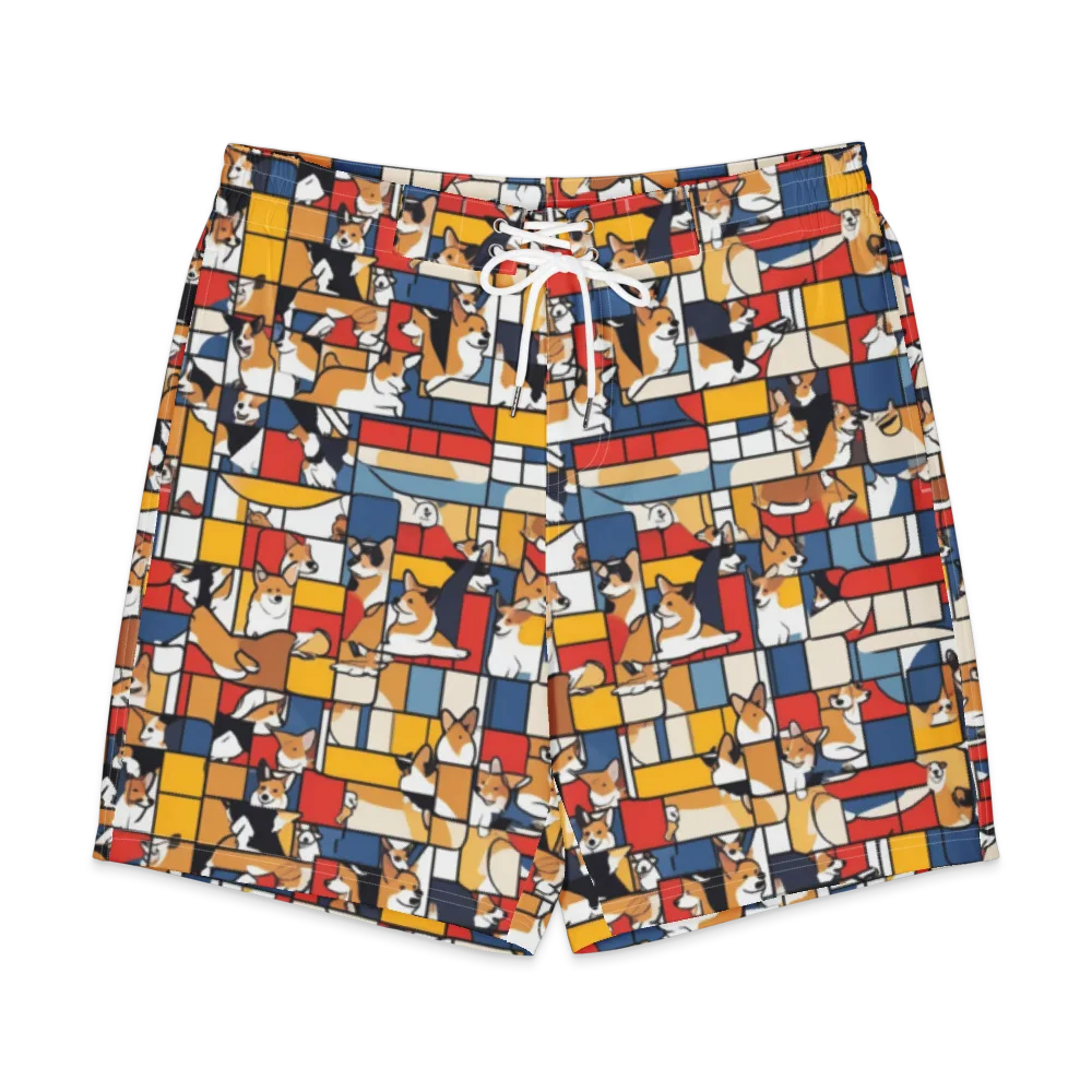 Corgi Construct on Men's Board Shorts — Front
