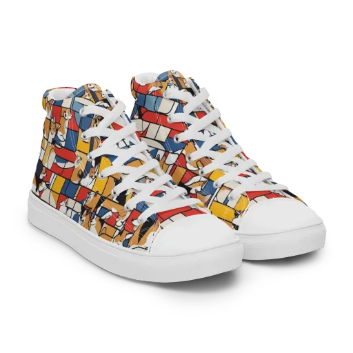 Corgi Construct on a Men's High Top Canvas Shoes