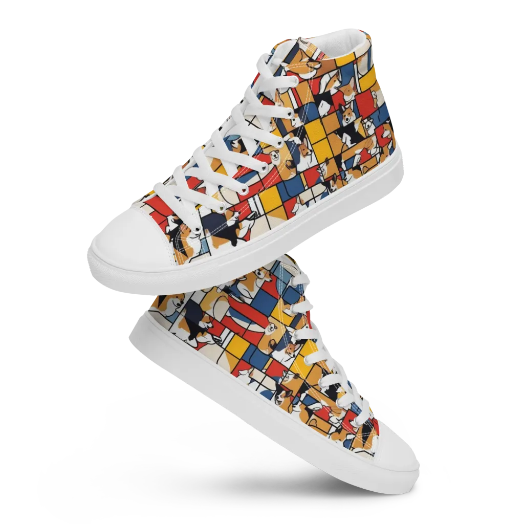 Corgi Construct on Men's High Top Canvas Shoes — Front