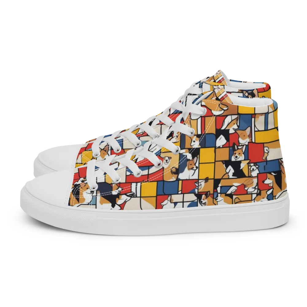 Corgi Construct on Women's High Top Canvas Shoes — Left