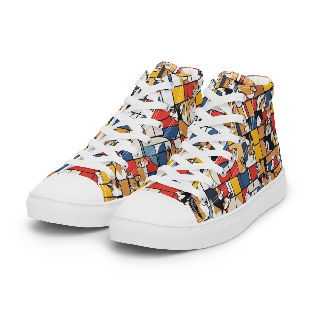 Corgi Construct on Women's High Top Canvas Shoes — Left Front