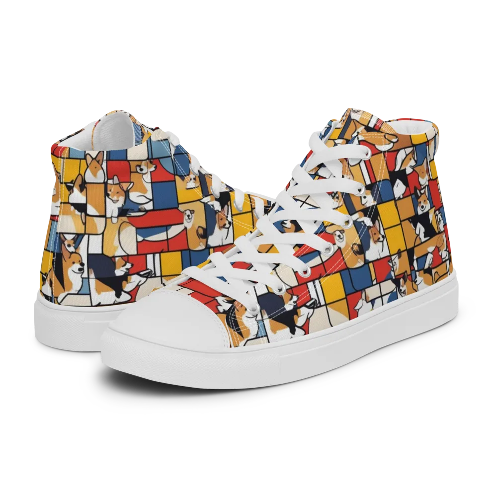 Corgi Construct on Women's High Top Canvas Shoes — Left