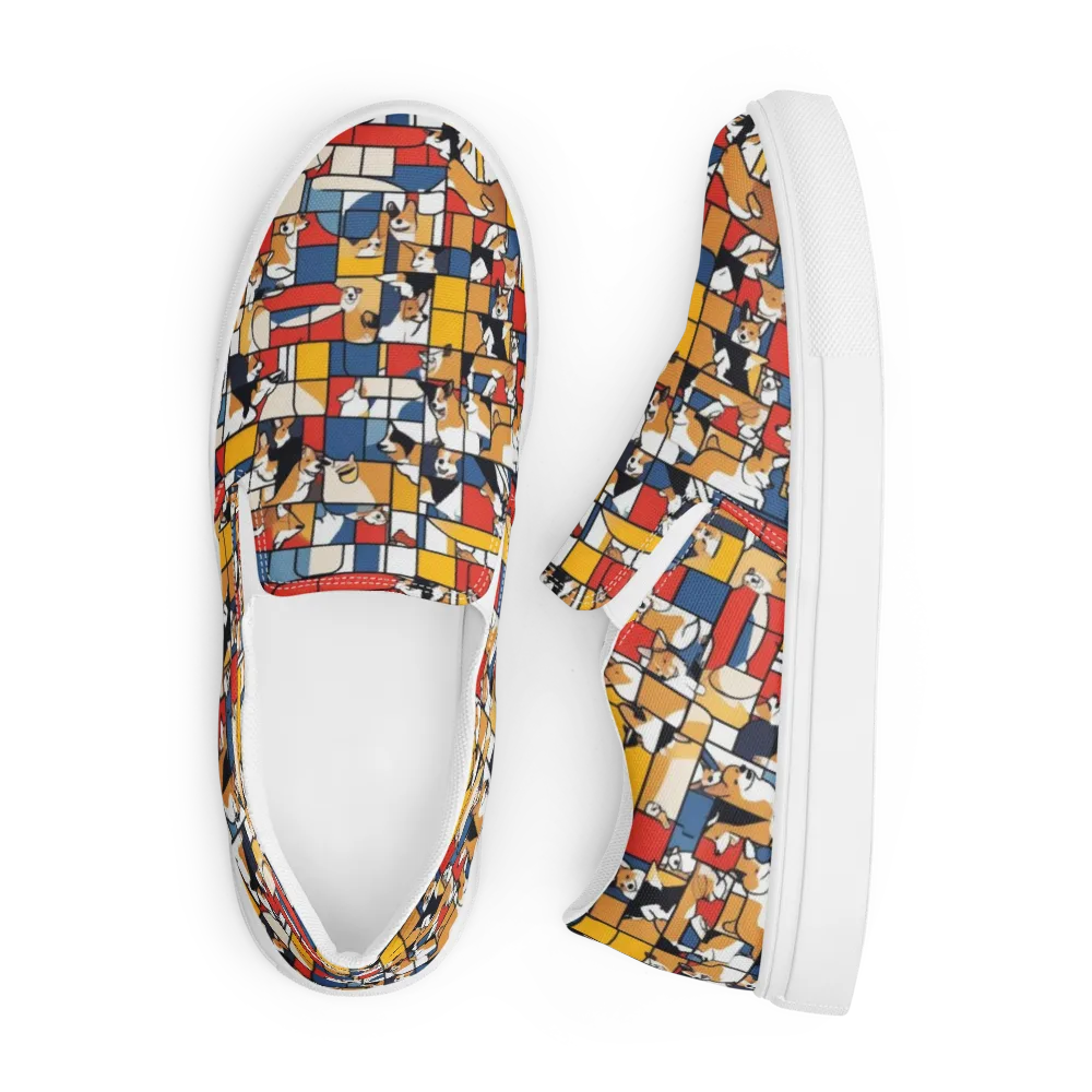 Corgi Construct on Men's Slip-On Canvas Shoes — Front