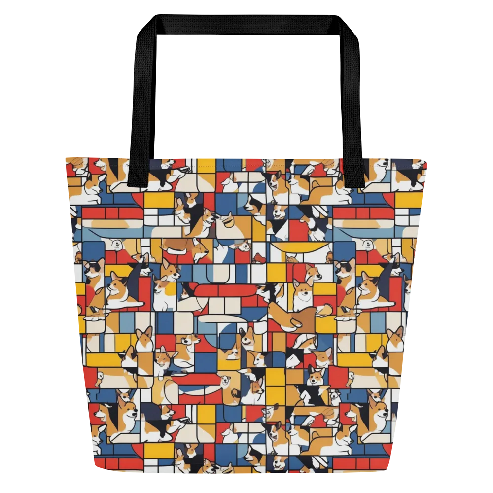 Corgi Construct on Large Tote Bag W/ Pocket — Front