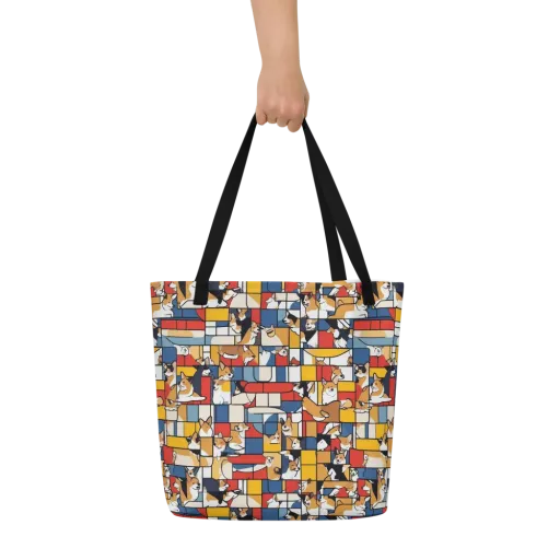 Corgi Construct on a Large Tote Bag W/ Pocket