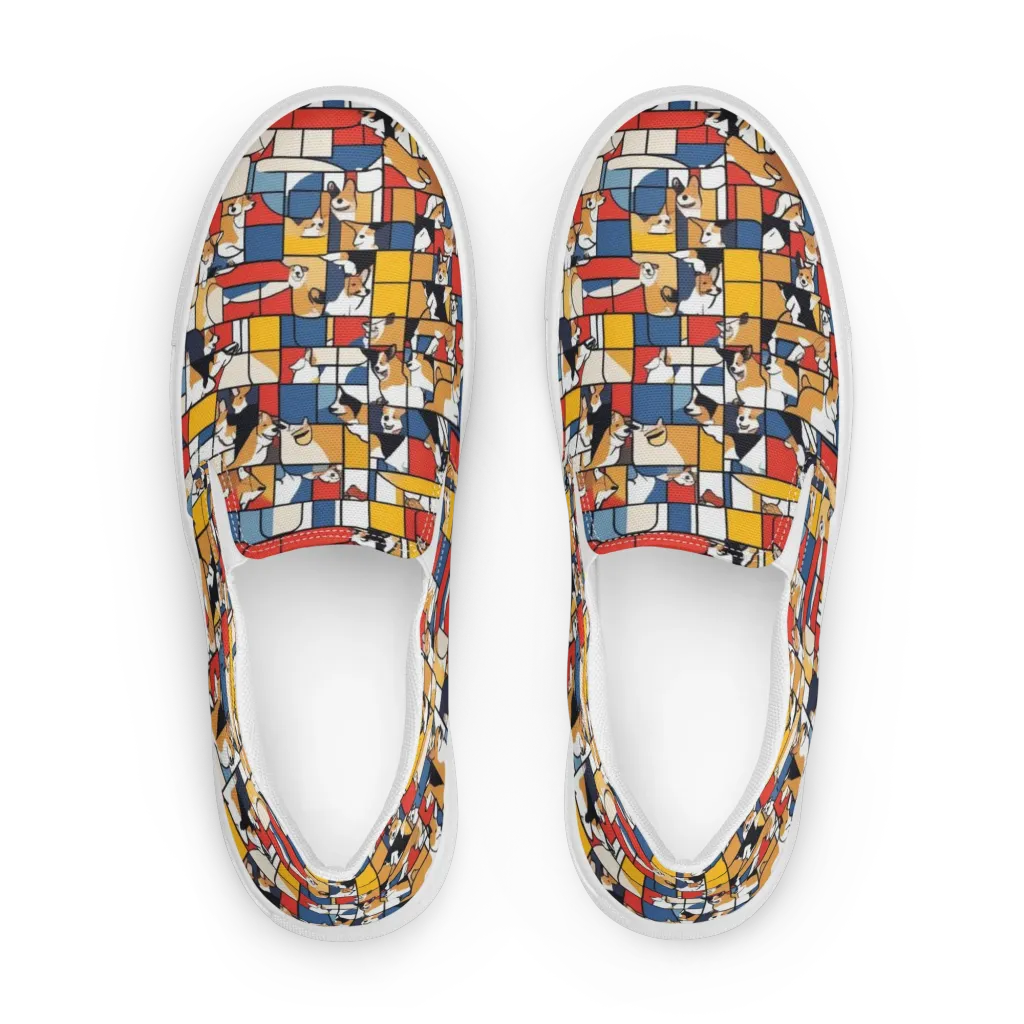 Corgi Construct on Women's Slip-On Canvas Shoes — Front