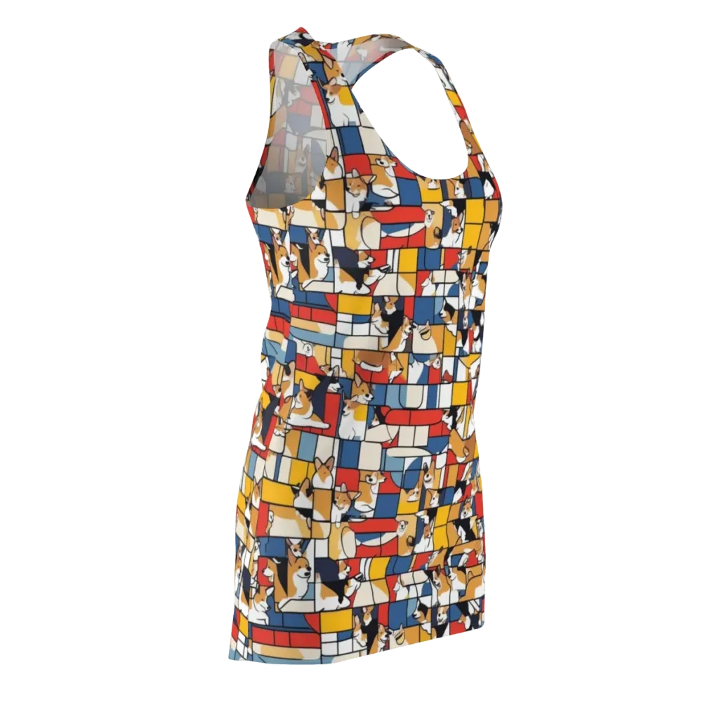 Corgi Construct on Racerback Dress — Front Side