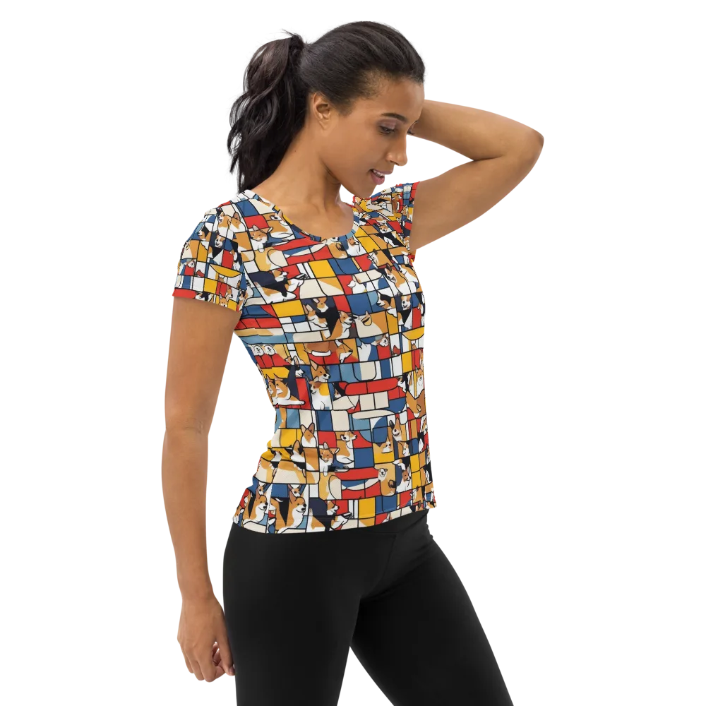 Corgi Construct on Women's Athletic T-Shirt — Right
