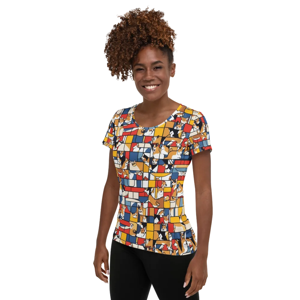 Corgi Construct on Women's Athletic T-Shirt — Left