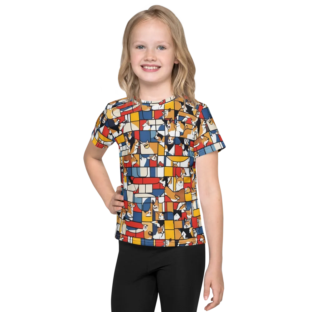 Corgi Construct on Kids Crew Neck T-Shirt — Front
