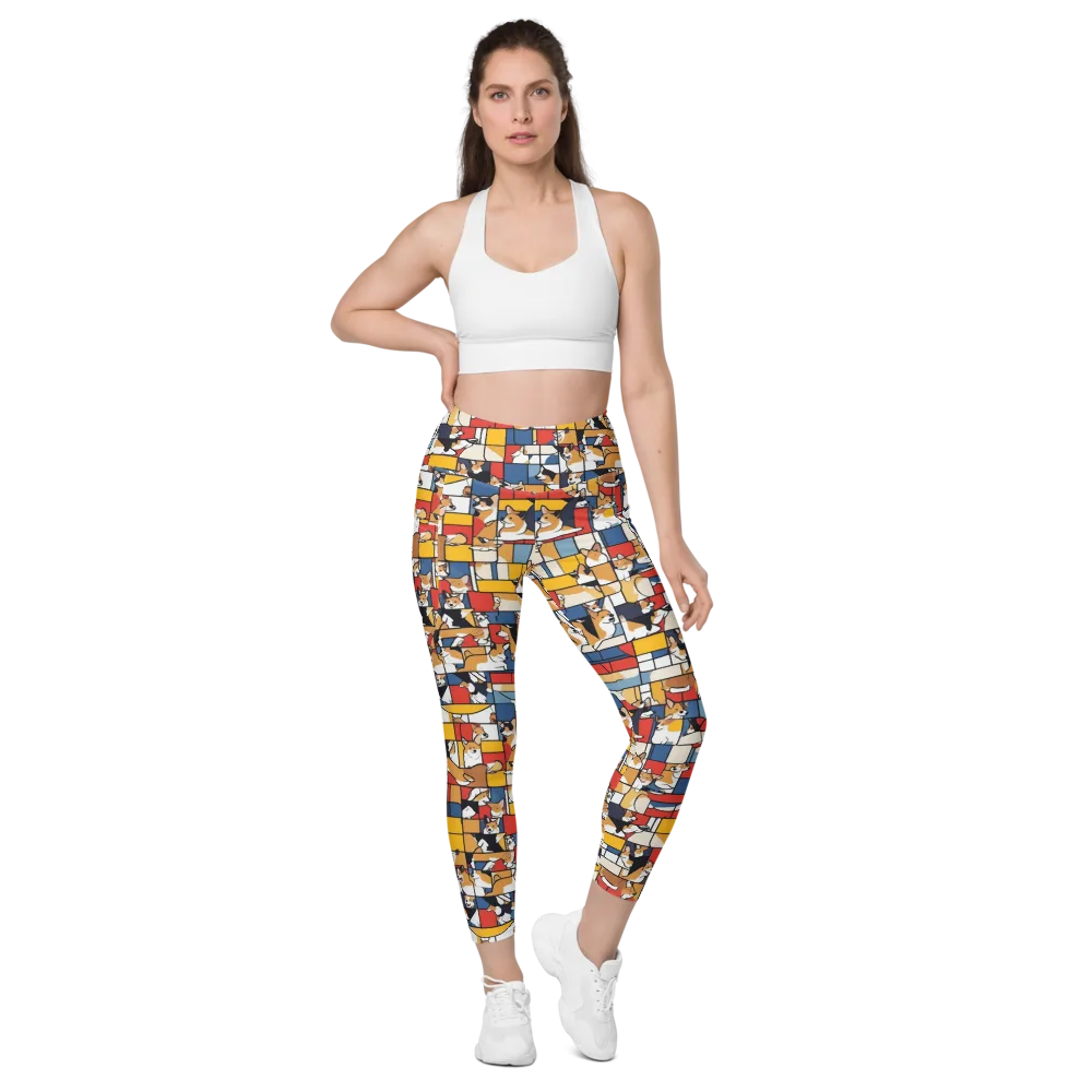 Corgi Construct on Leggings with Pockets — Front