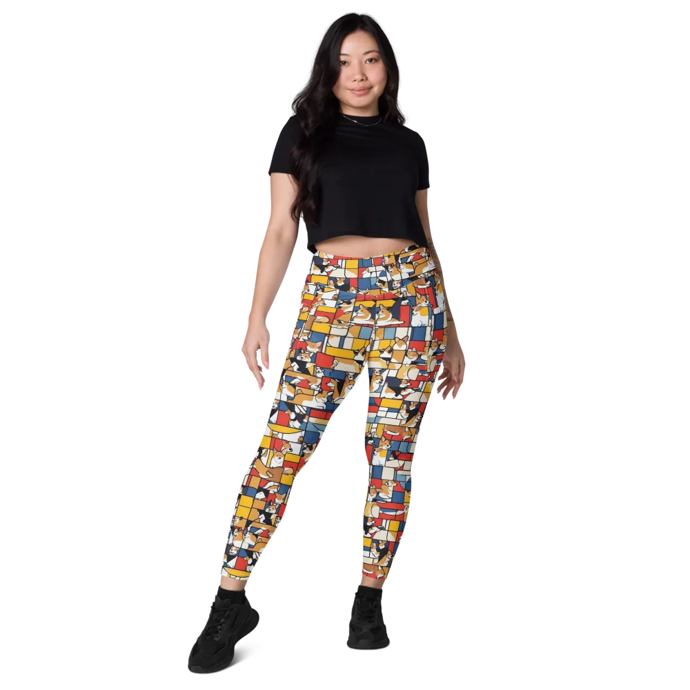 Corgi Construct on Leggings with Pockets — Front