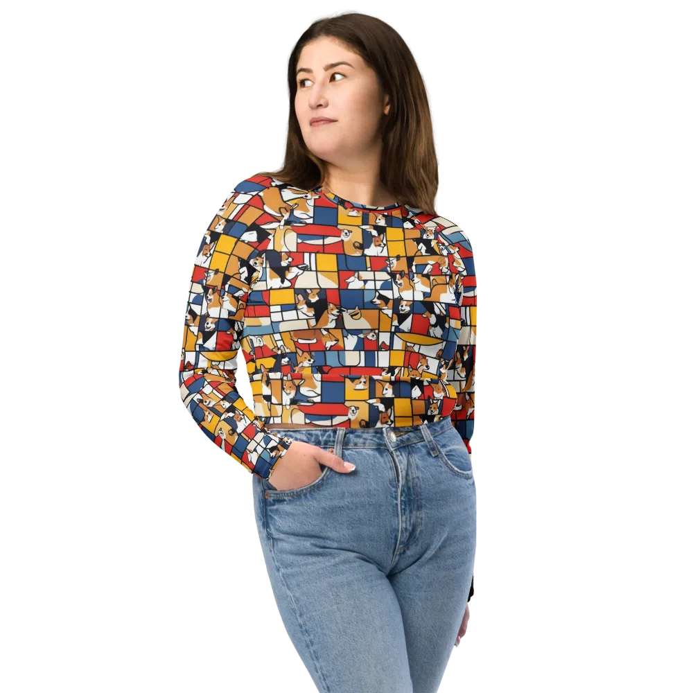Corgi Construct on Long Sleeve Crop Top — Front