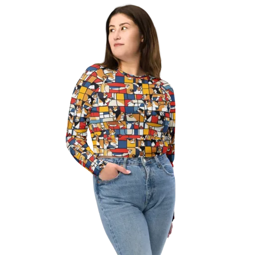 Corgi Construct on a Long Sleeve Crop Top