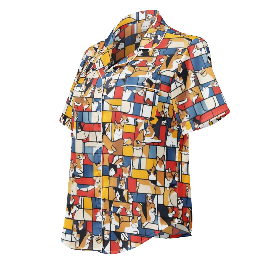 Corgi Construct on Women's Short Sleeve Pajama Top — Left Front