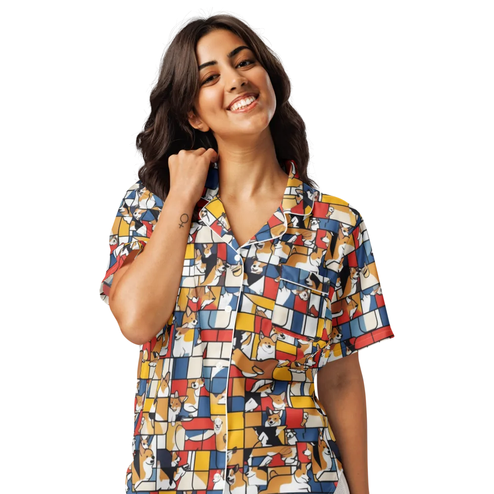 Corgi Construct on Women's Short Sleeve Pajama Top — Front