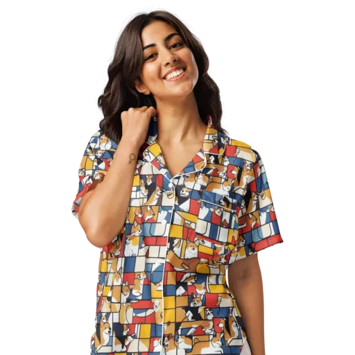 Corgi Construct on a Women's Short Sleeve Pajama Top