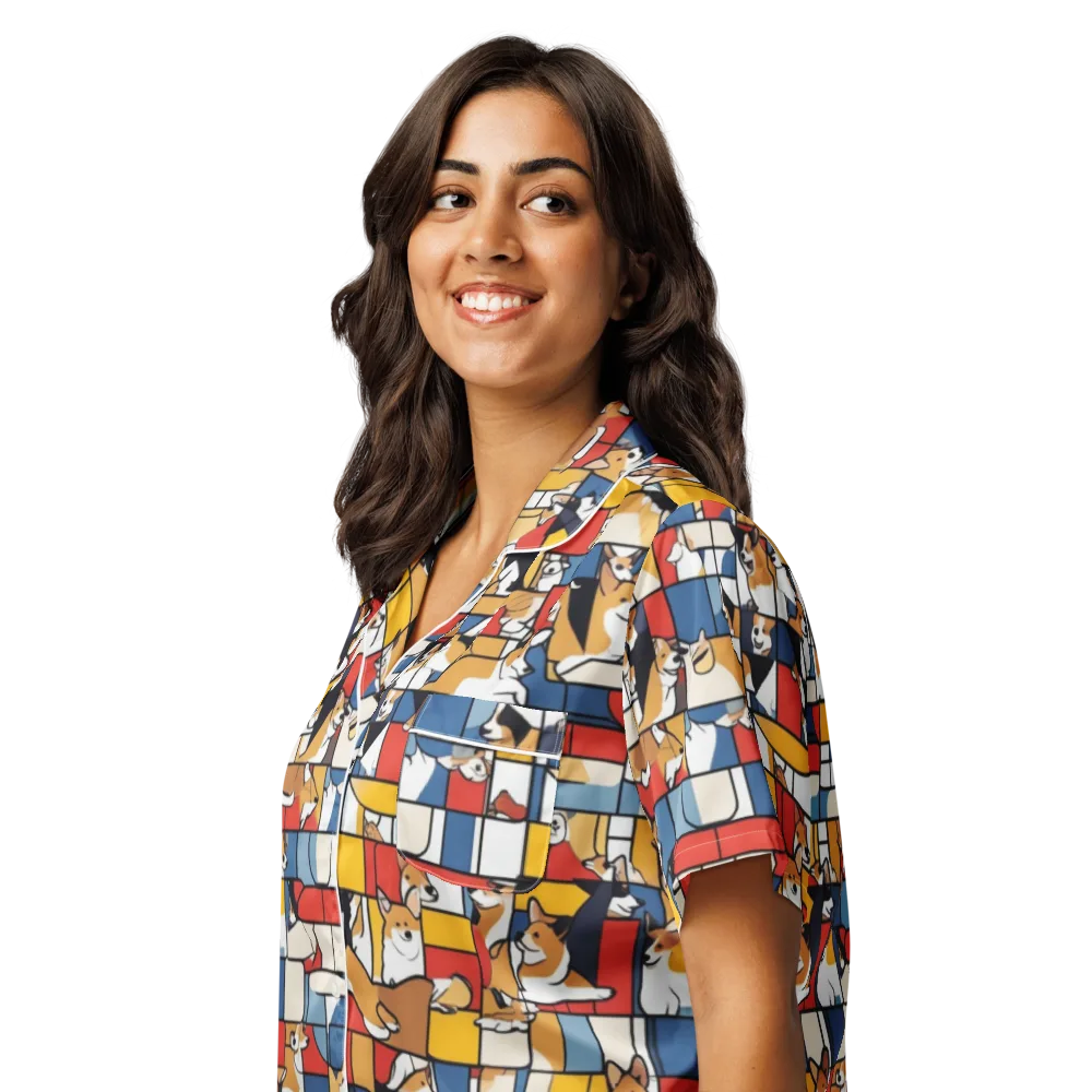Corgi Construct on Women's Short Sleeve Pajama Top — Left Front