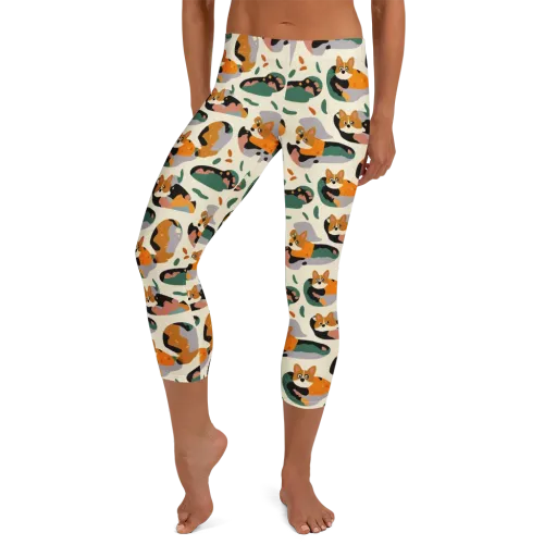Corgi Color Field on a Capri Leggings