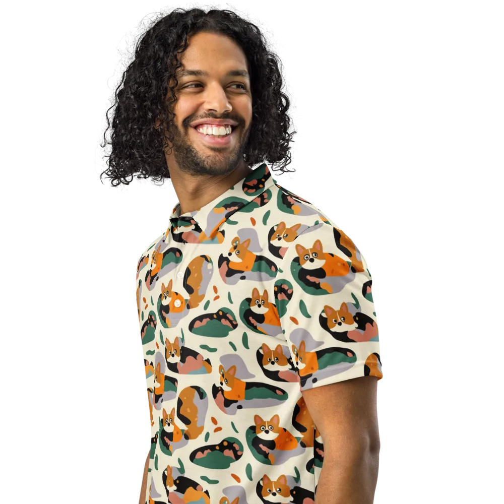 Corgi Color Field on Men's Slim Fit Polo Shirt — Left Front