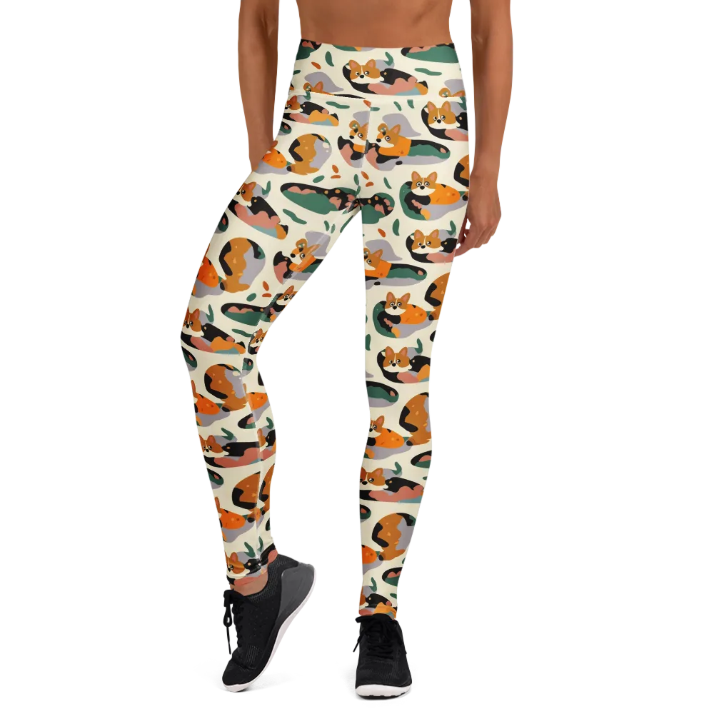Corgi Color Field on Yoga Leggings — Front