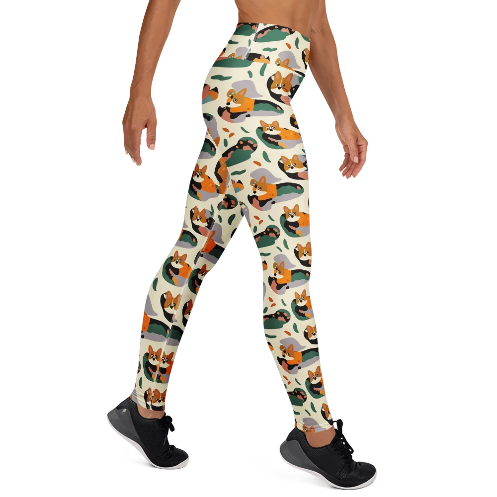 Corgi Color Field on Yoga Leggings — Right