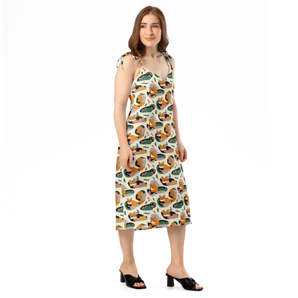 Corgi Color Field on Slip Dress — Right Front