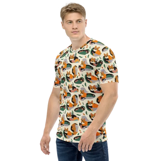Corgi Color Field on a Men's Crew Neck T-Shirt