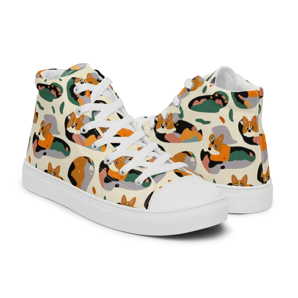 Corgi Color Field on Men's High Top Canvas Shoes — Right