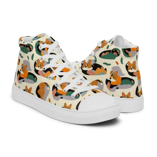 Corgi Color Field on a Men's High Top Canvas Shoes