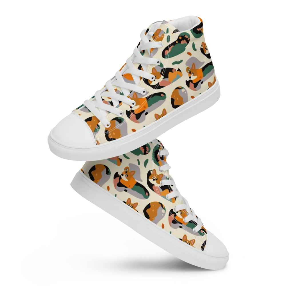 Corgi Color Field on Men's High Top Canvas Shoes — Front