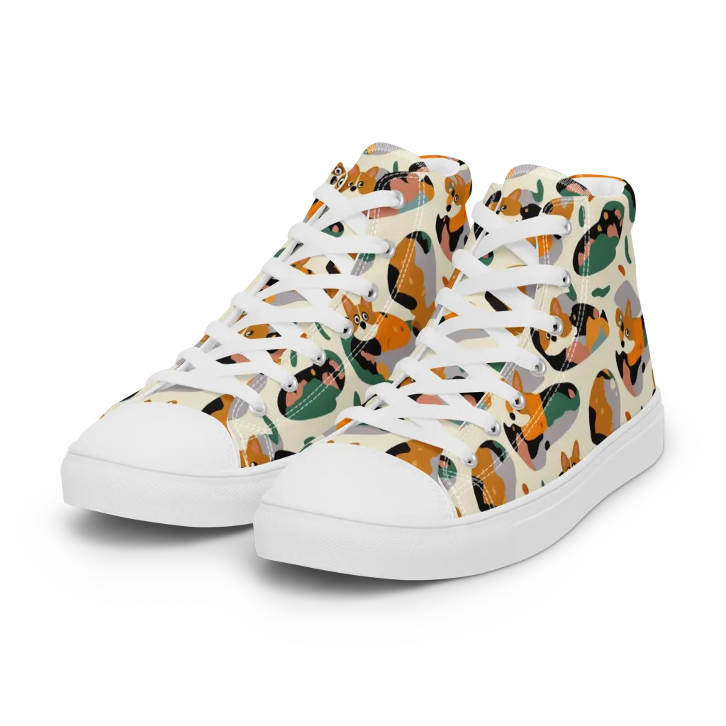 Corgi Color Field on Women's High Top Canvas Shoes — Left Front