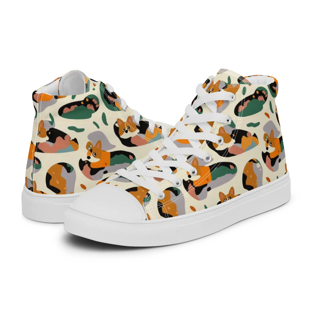 Corgi Color Field on Women's High Top Canvas Shoes — Left