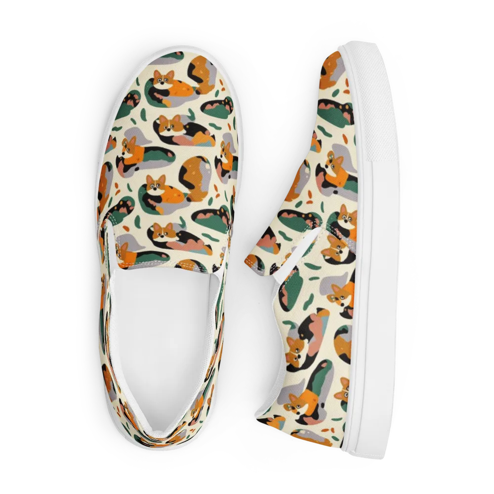 Corgi Color Field on Men's Slip-On Canvas Shoes — Front